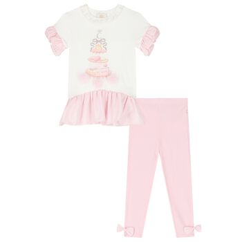 Girls White & Pink Pastry Leggings Set