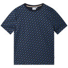 Boys Blue Monogram Logo T-Shirt, 1, hi-res