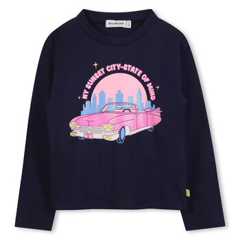 Girls Navy Blue Car Logo Sleeve Top