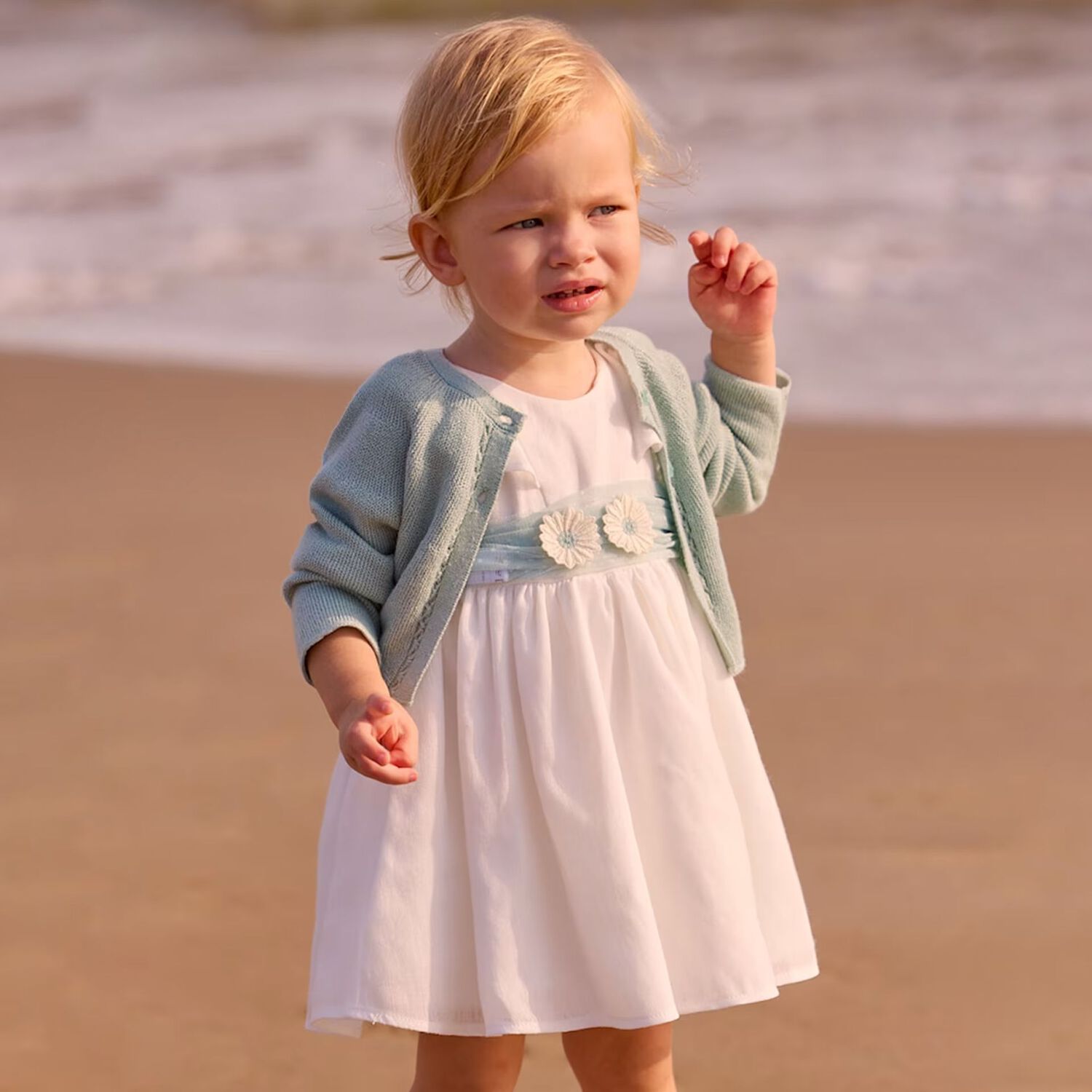 Younger Girls White Tulle Dress, 1, hi-res