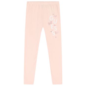 Girls Pink Logo Butterfly Leggings