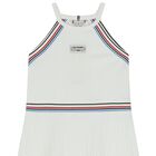 Girls White Logo Striped Dress, 1, hi-res