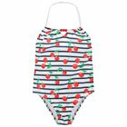 Girls White Printed Swimsuit , 1, hi-res