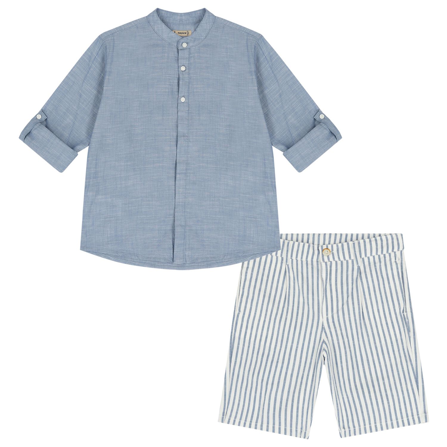 Boys Blue & Ivory Shorts Set, 1, hi-res