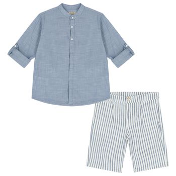 Boys Blue & Ivory Shorts Set
