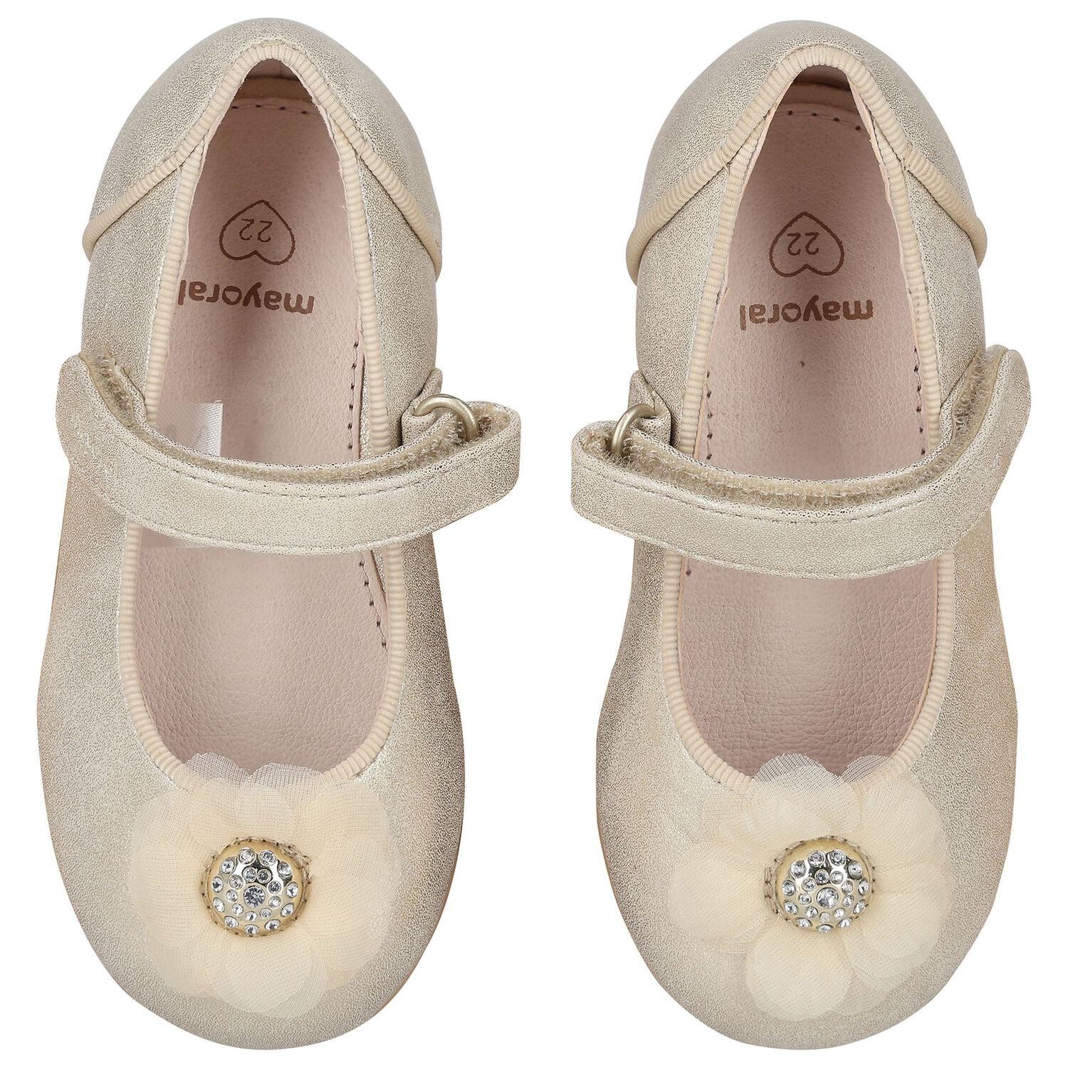 Younger Girls Gold Diamante Flower Shoes, 1, hi-res image number null