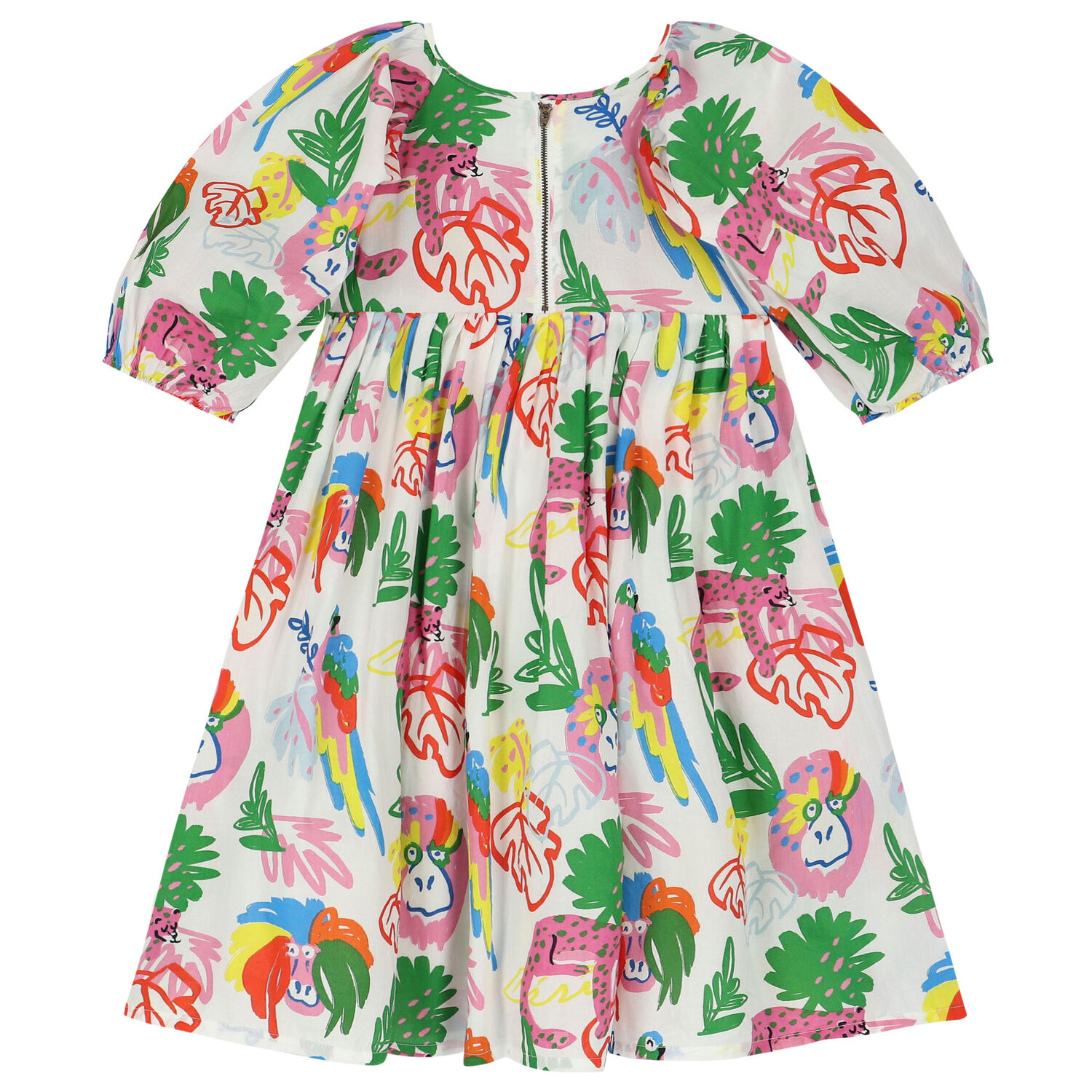 Girls Ivory Animals & Leaves Dress, 1, hi-res