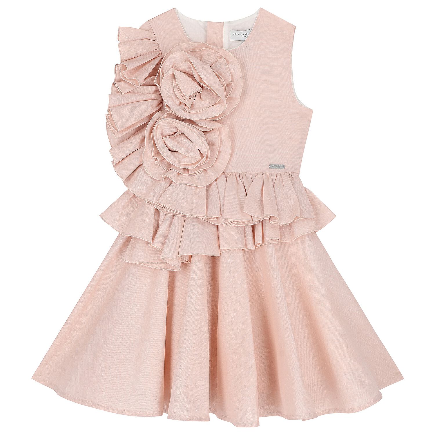Girls Pink Flower Ruffle Dress, 1, hi-res image number null