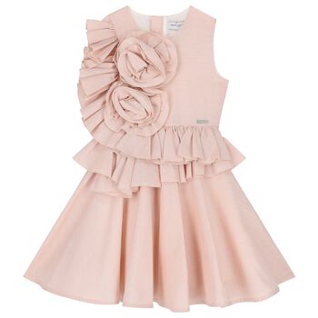 Girls Pink Flower Ruffle Dress