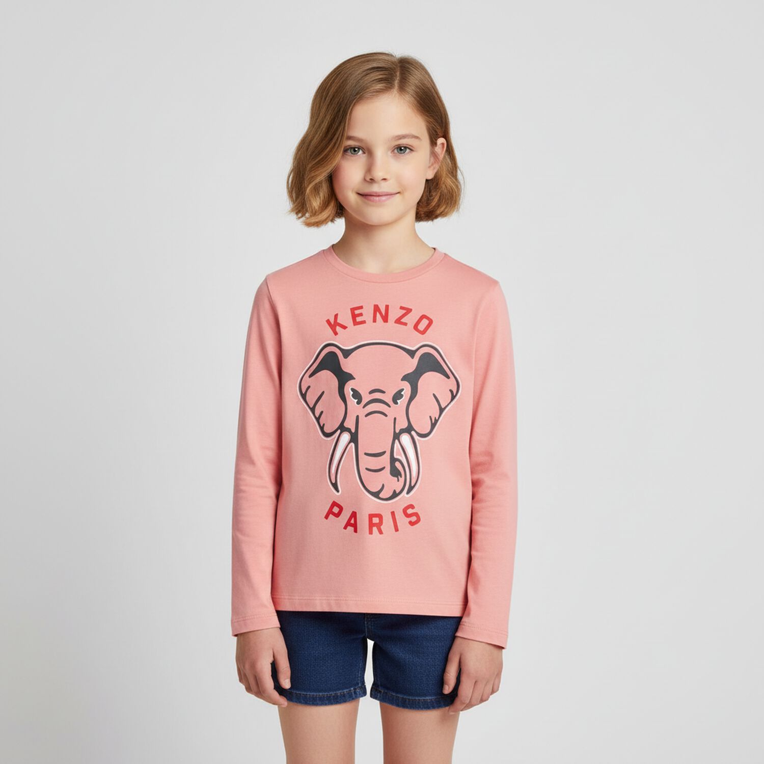 Girls Pink Elephant Logo Long Sleeve Top, 2, hi-res image number null