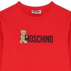 Girls Red Teddy Bear Logo Dress, 3, hi-res