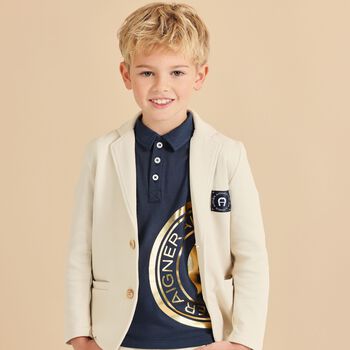 Boys Beige logo Blazer