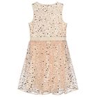 Girls Beige Embellished Sequin Dress, 1, hi-res