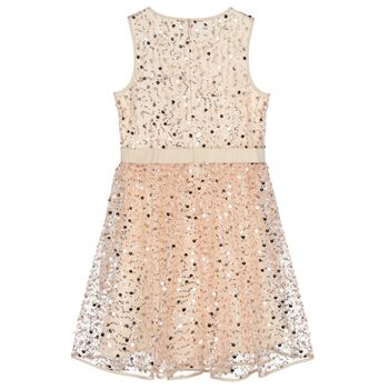 Girls Beige Embellished Sequin Dress