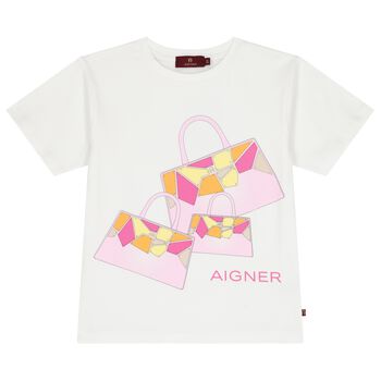 Aigner Girls White Logo Bag T-Shirt, 2 Girls White Logo Bag T-Shirt