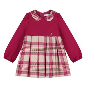 Younger Girls Burgundy & Beige Tartan Dress