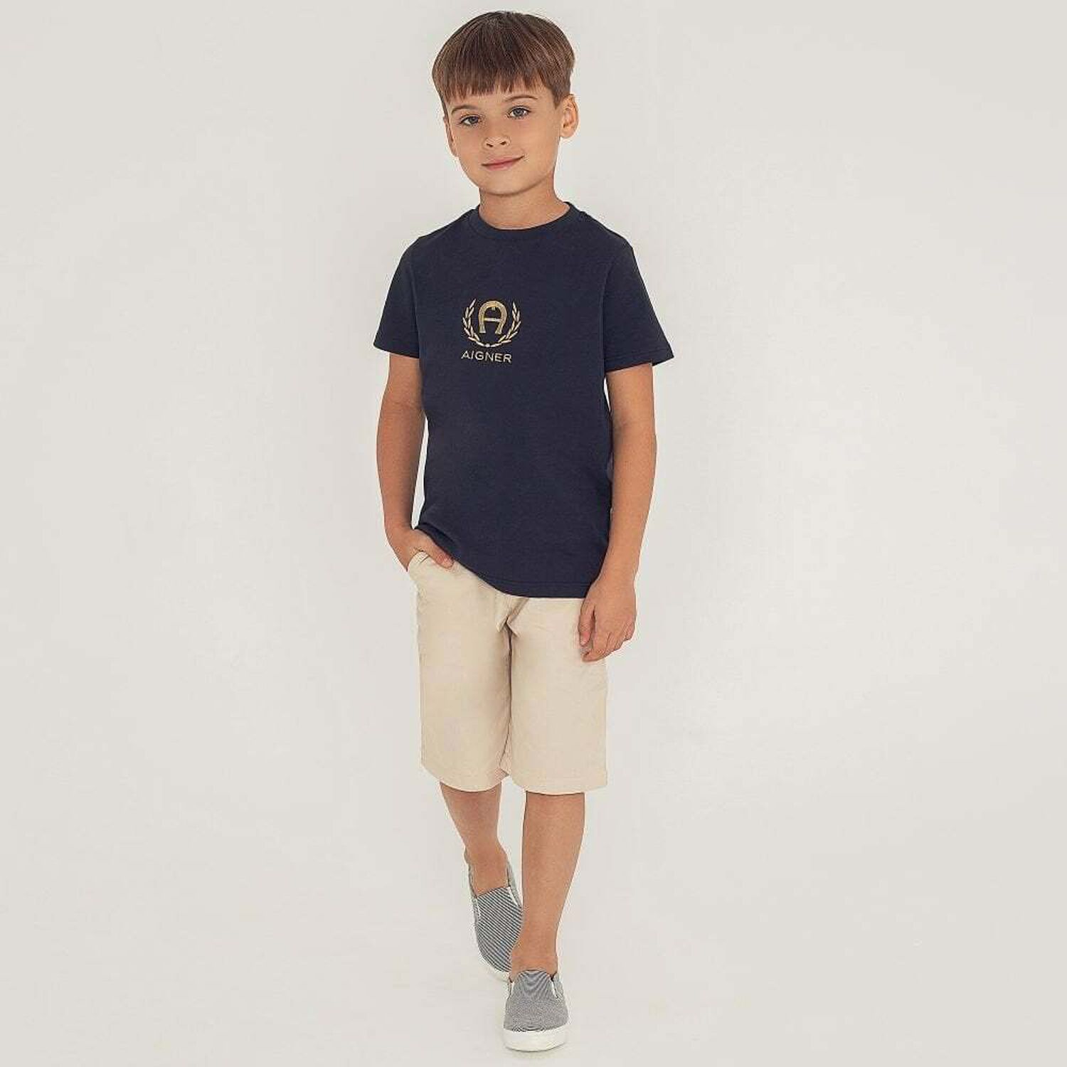 Boys Beige Logo Shorts , 2, hi-res image number null