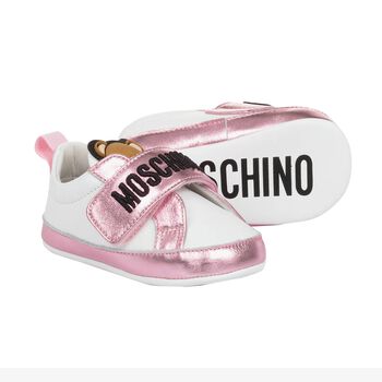Baby Girls Pink & White Teddy Bear Pre Walker Shoes