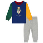 Baby Boys Blue & Grey Bear Tracksuit, 1, hi-res