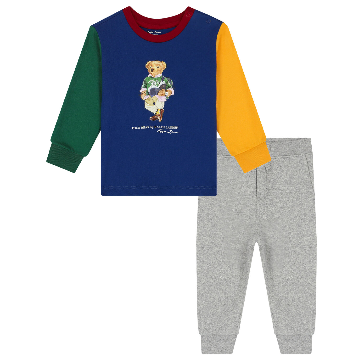 Baby Boys Blue & Grey Bear Tracksuit, 1, hi-res