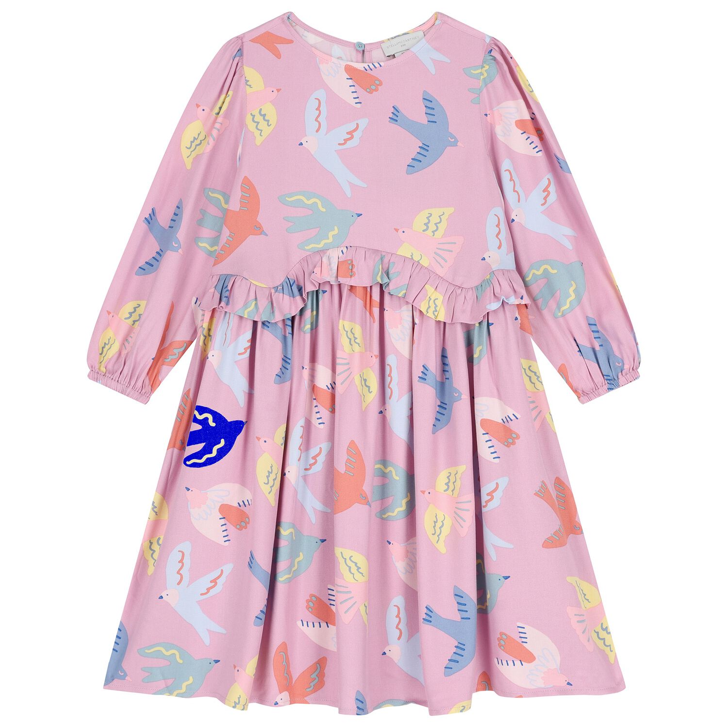 Girls Pink Birds Dress, 1, hi-res