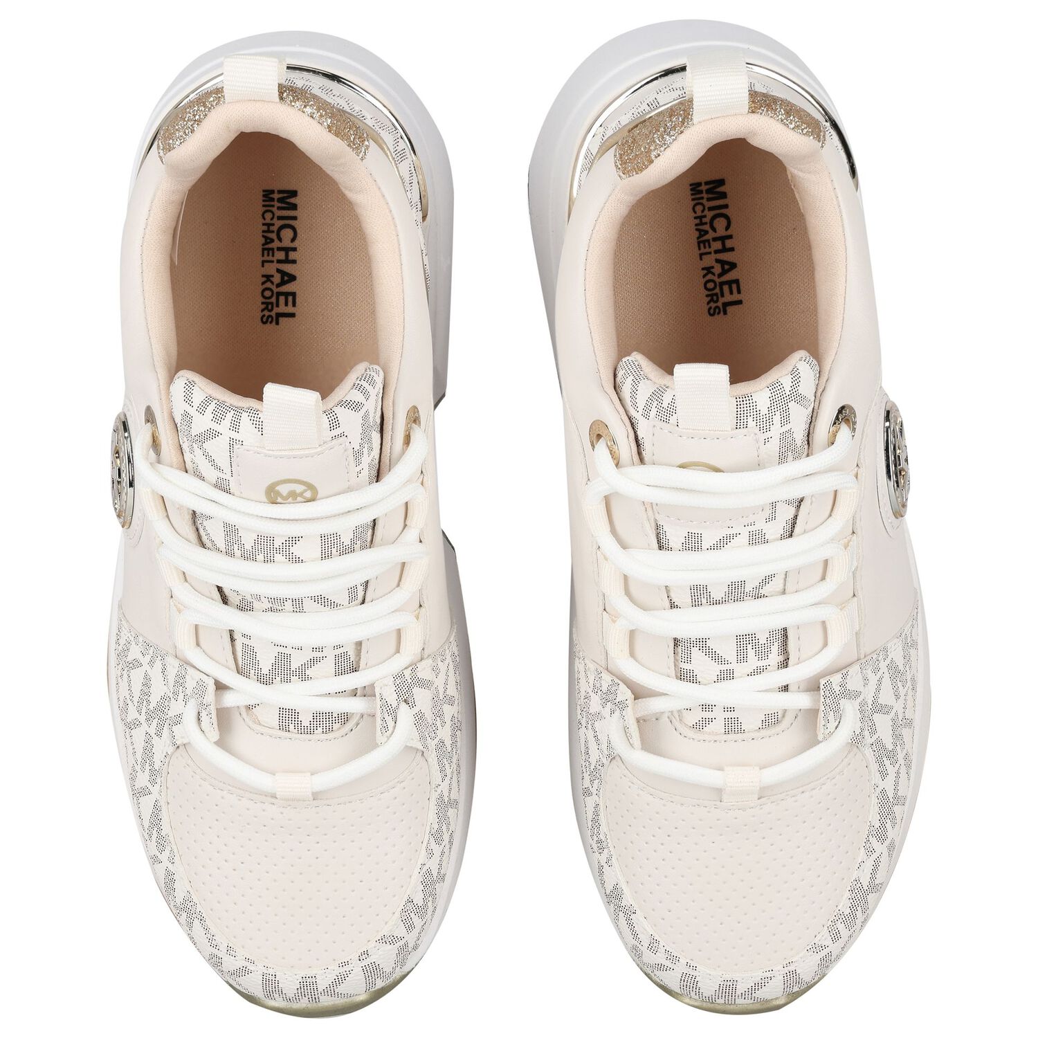 Girls Ivory & Gold Logo Trainers, 1, hi-res image number null