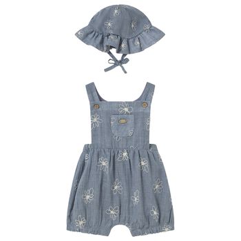 Baby Girls Blue Flower Dungaree Set