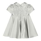 Baby Girls Silver Bow Satin Dress, 1, hi-res
