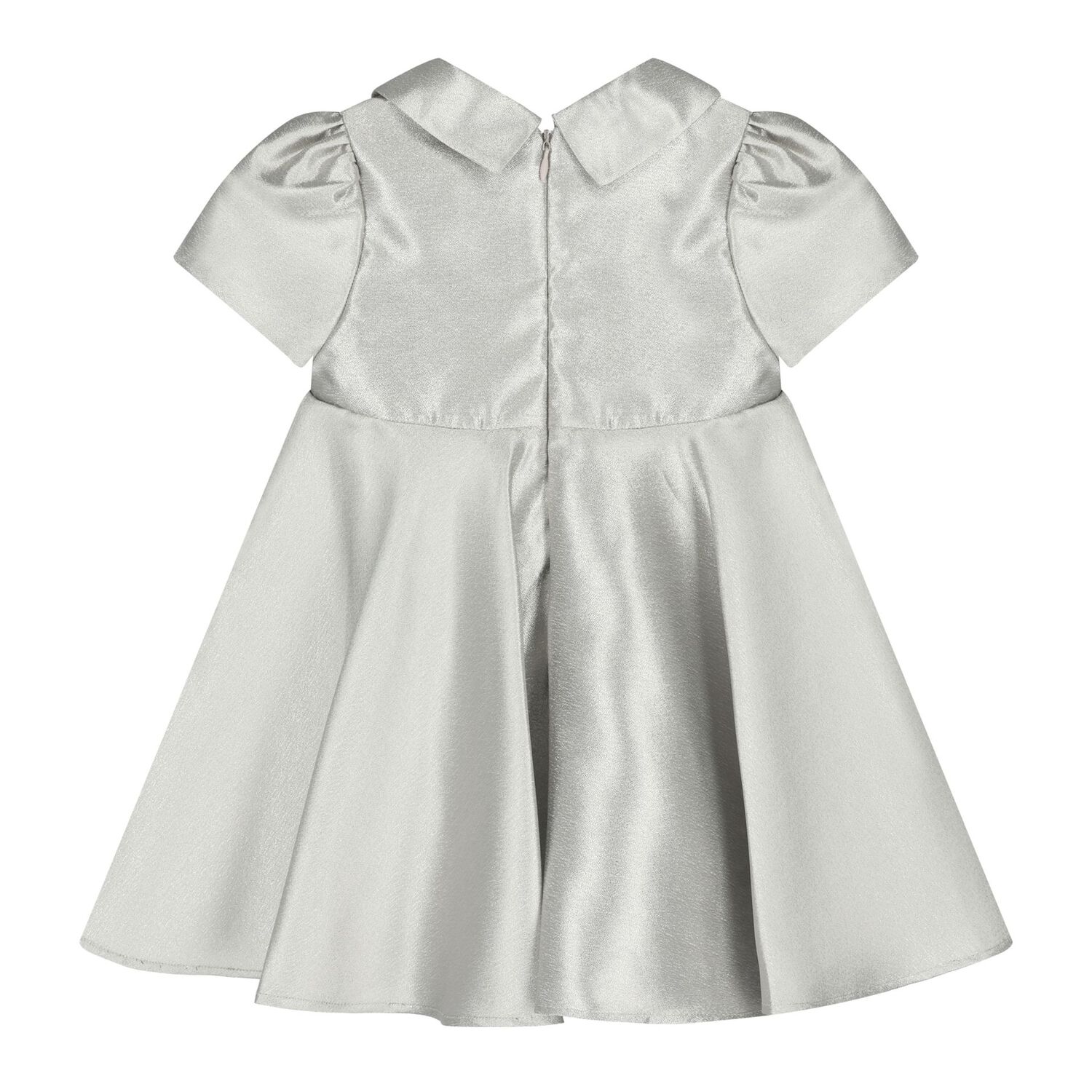 Baby Girls Silver Bow Satin Dress, 1, hi-res