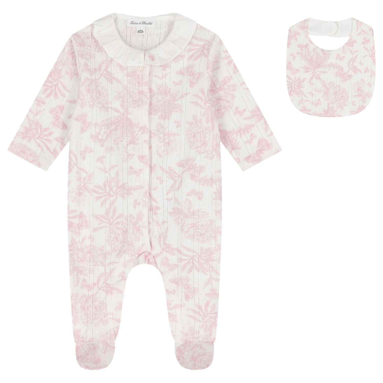 Baby Girls Pink & Ivory Toile De Jouy Babygrow Gift Set, 2, hi-res