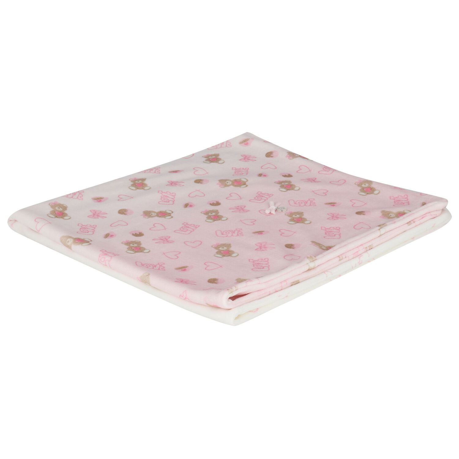 Baby Girls Ivory & Pink Teddy Bear Blanket, 1, hi-res