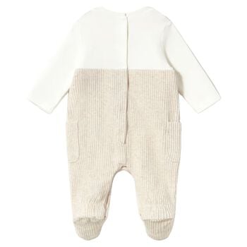 Baby Boys White & Beige Lamb Romper