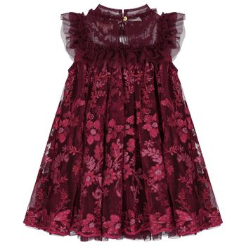 Girls Burgundy Embellished Tulle Dress