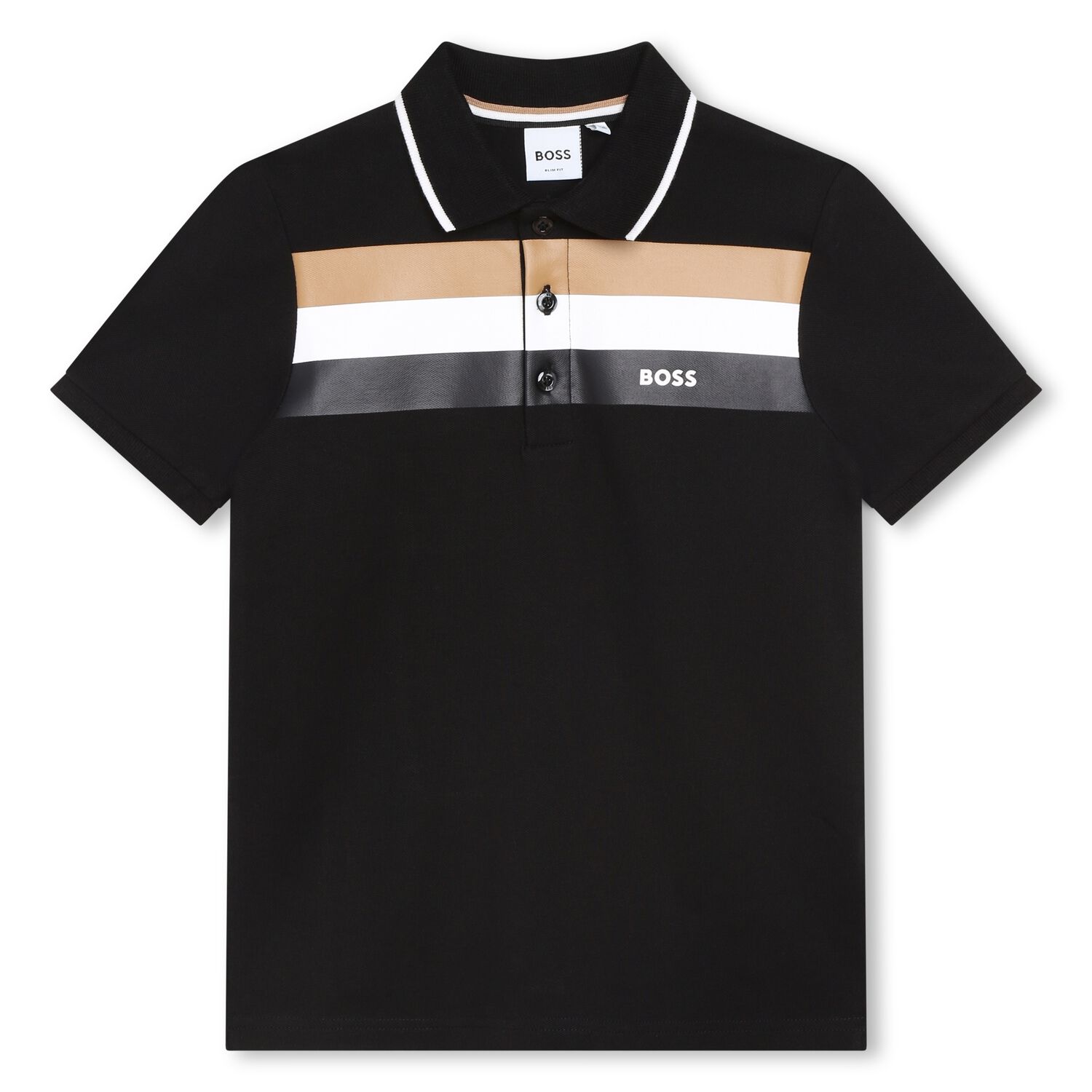 Boys Black Logo Polo Shirt, 1, hi-res