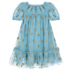 Girls Blue & Gold Hearts Dress, 1, hi-res