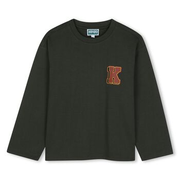Boys Green Tiger Logo Long Sleeve Top