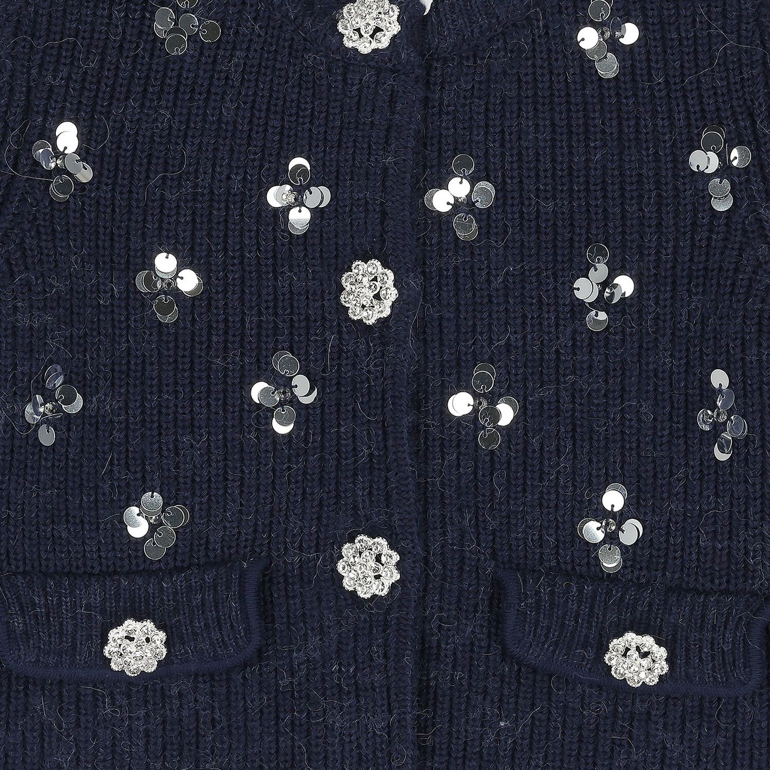 Girls Navy Blue Knitted Sequin Cardigan, 1, hi-res