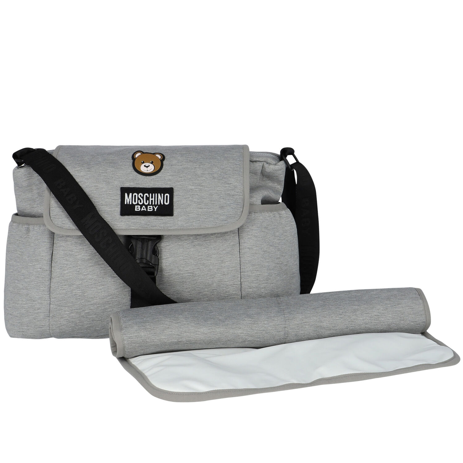 Grey Teddy Bear Logo Baby Changing Bag, 2, hi-res