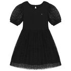 Girls Black Logo Dress, 1, hi-res