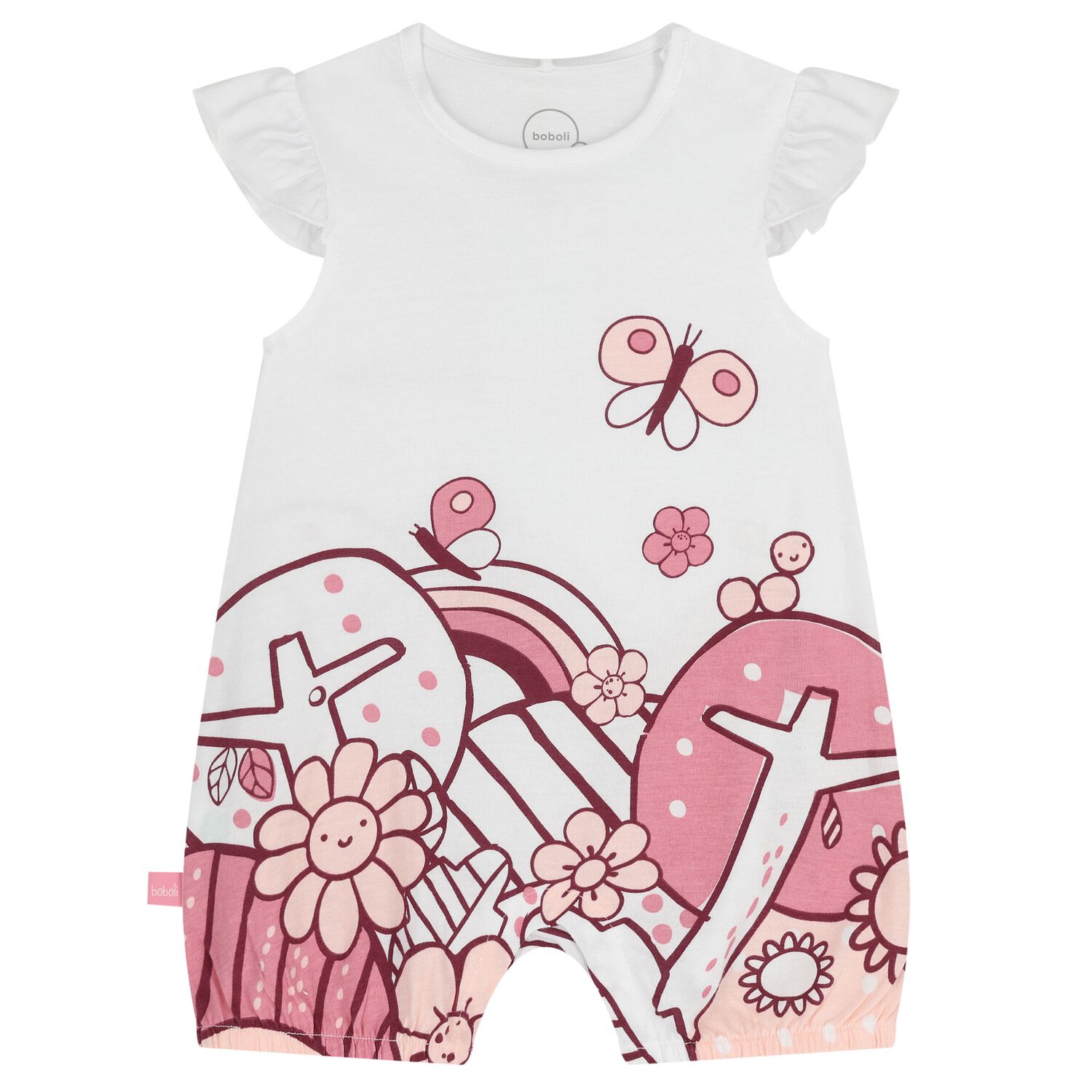 Baby Girls White Butterfly Romper, 1, hi-res