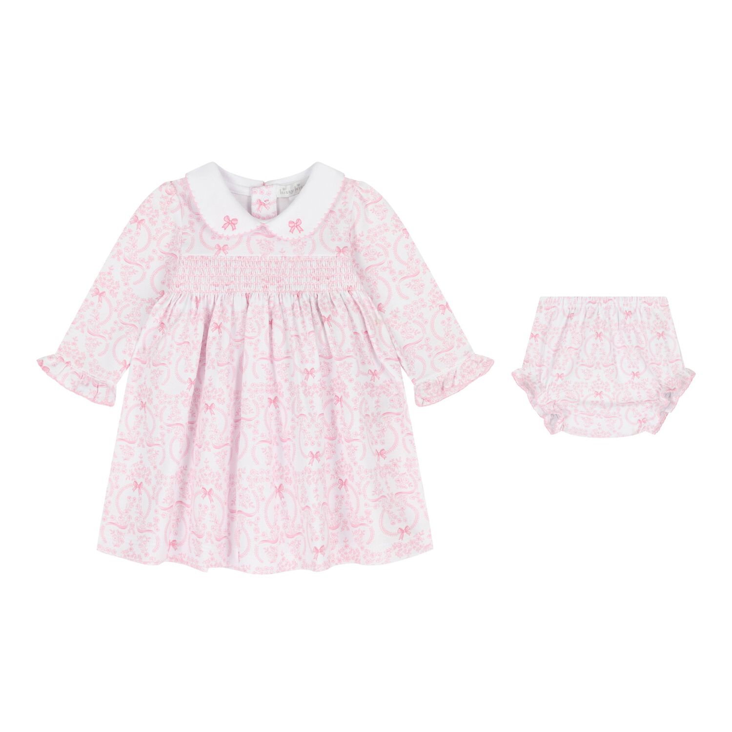  Baby Girls White & Pink Delicate Blooming Bow Dress Set, 1, hi-res