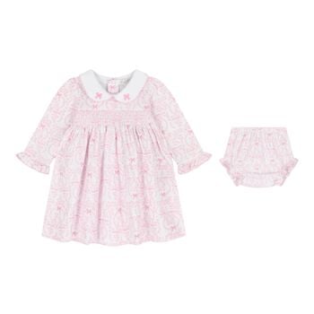  Baby Girls White & Pink Delicate Blooming Bow Dress Set