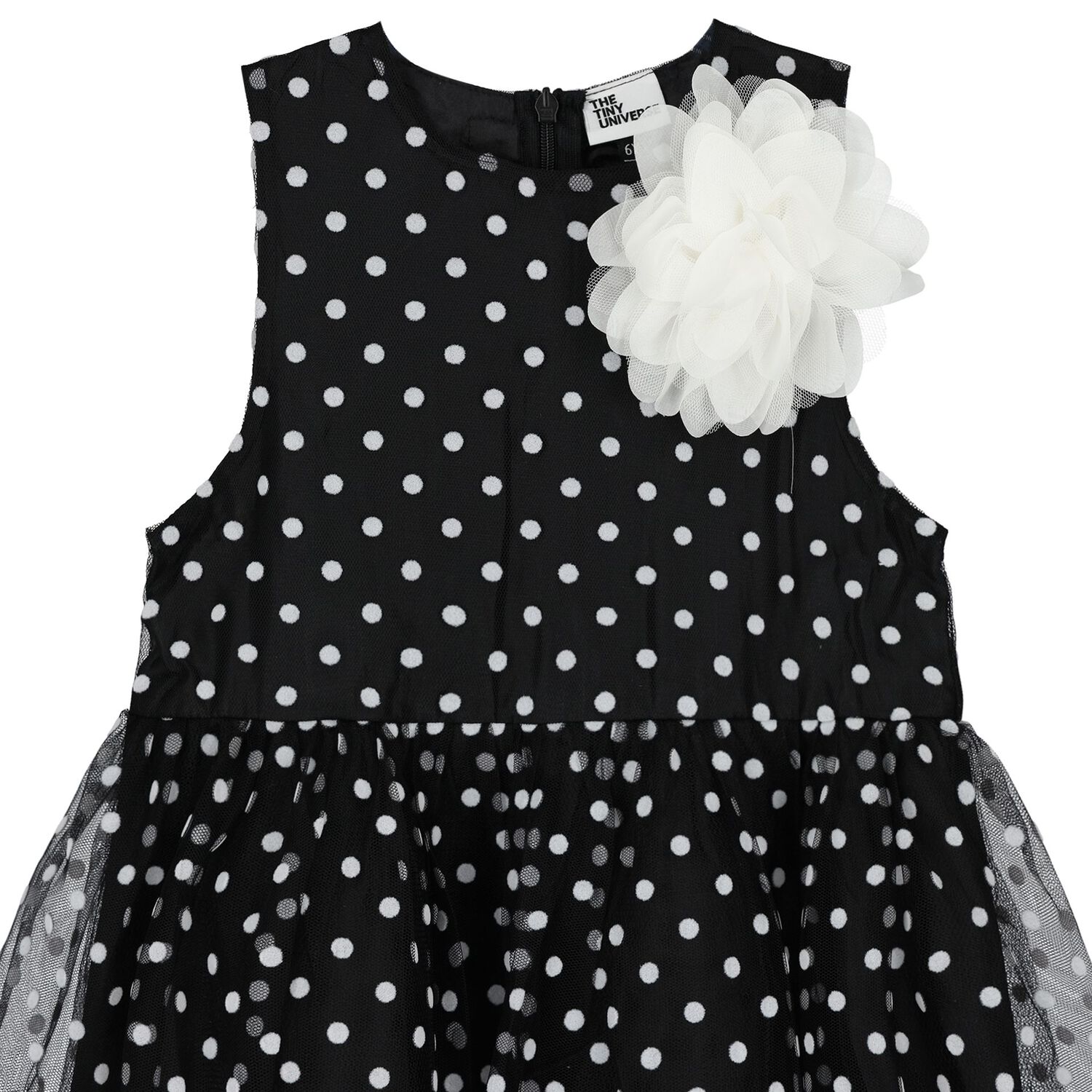 Girls Black Tulle Polka Dot Dress, 1, hi-res image number null