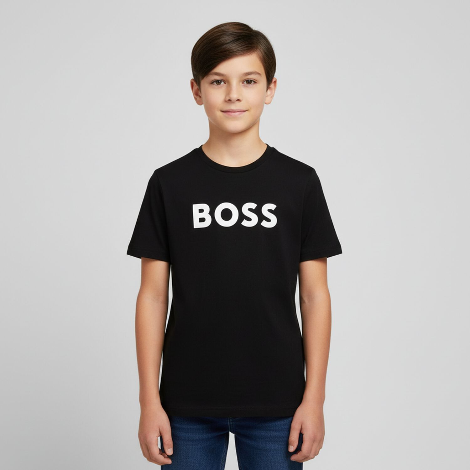 Boys Black Logo T-Shirt, 1, hi-res