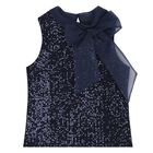 Girls Navy Blue Bow Sequin Skirt Set, 1, hi-res