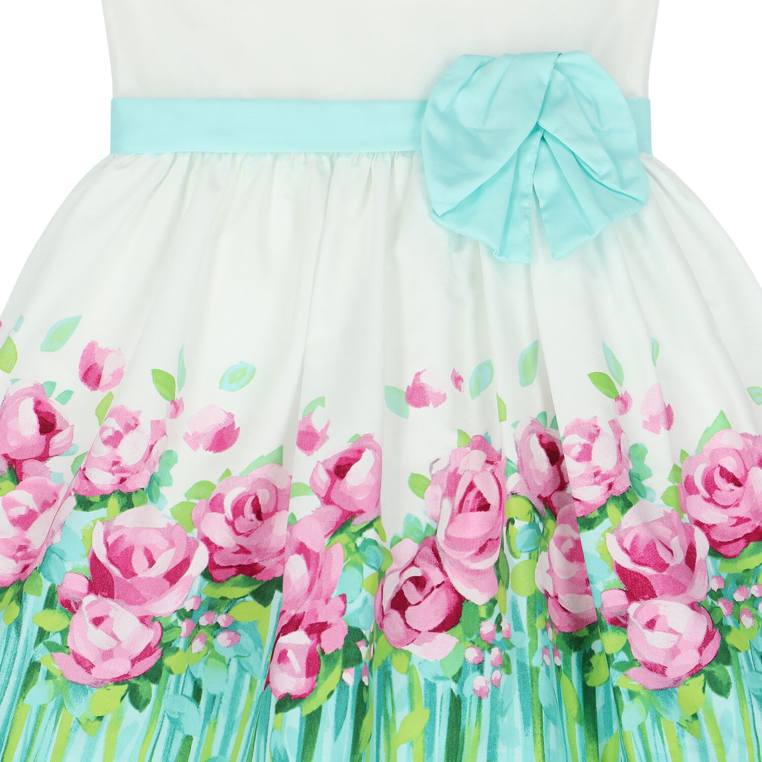 Girls White & Green Floral Dress, 1, hi-res