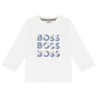 Younger Boys White Logo Long Sleeve Top, 1, hi-res