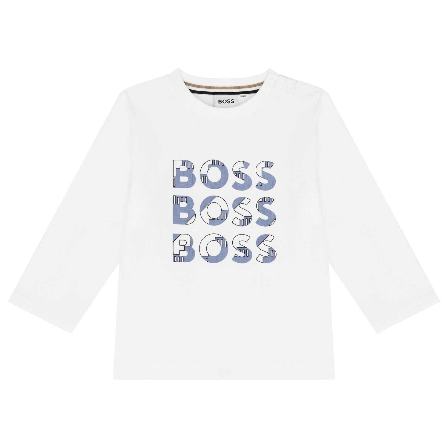 Younger Boys White Logo Long Sleeve Top, 1, hi-res