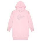 Girls Pink Embellished Logo Hooded Dress, 1, hi-res