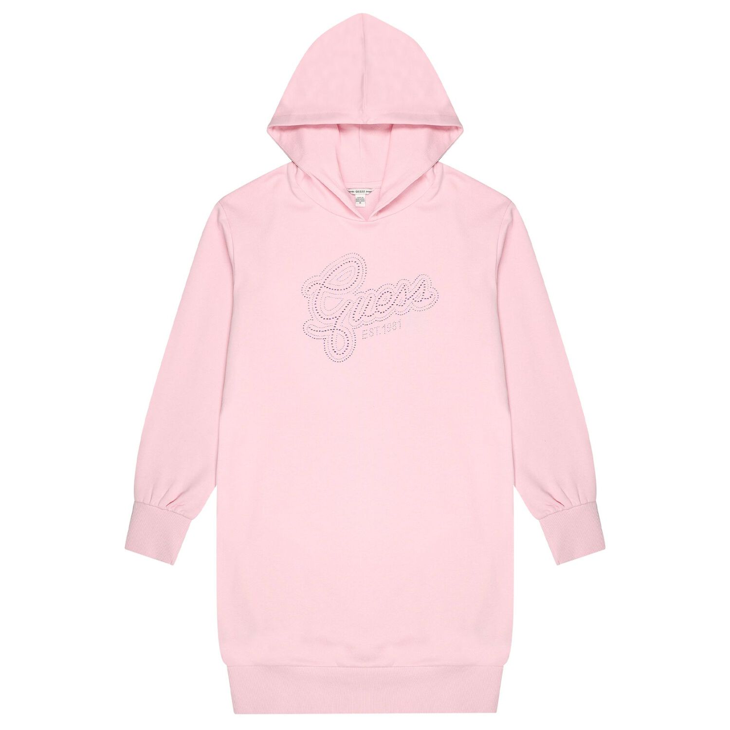 Girls Pink Embellished Logo Hooded Dress, 1, hi-res